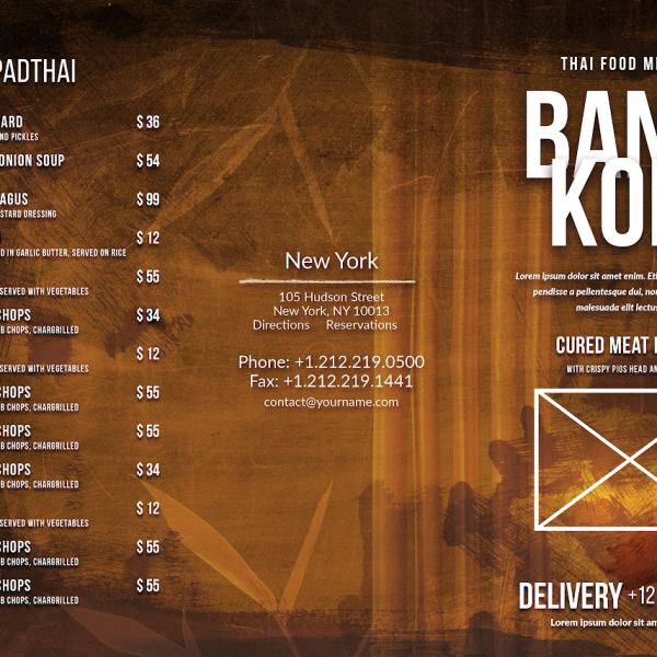 Thai Trifold A4 und US Letter Menü Design Zugriff
